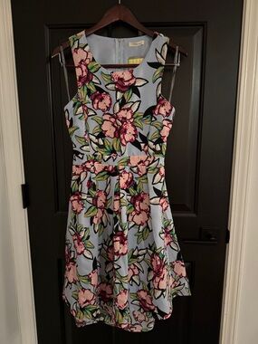 Just Me Light Blue Floral Backless Dress with Pink Flowers